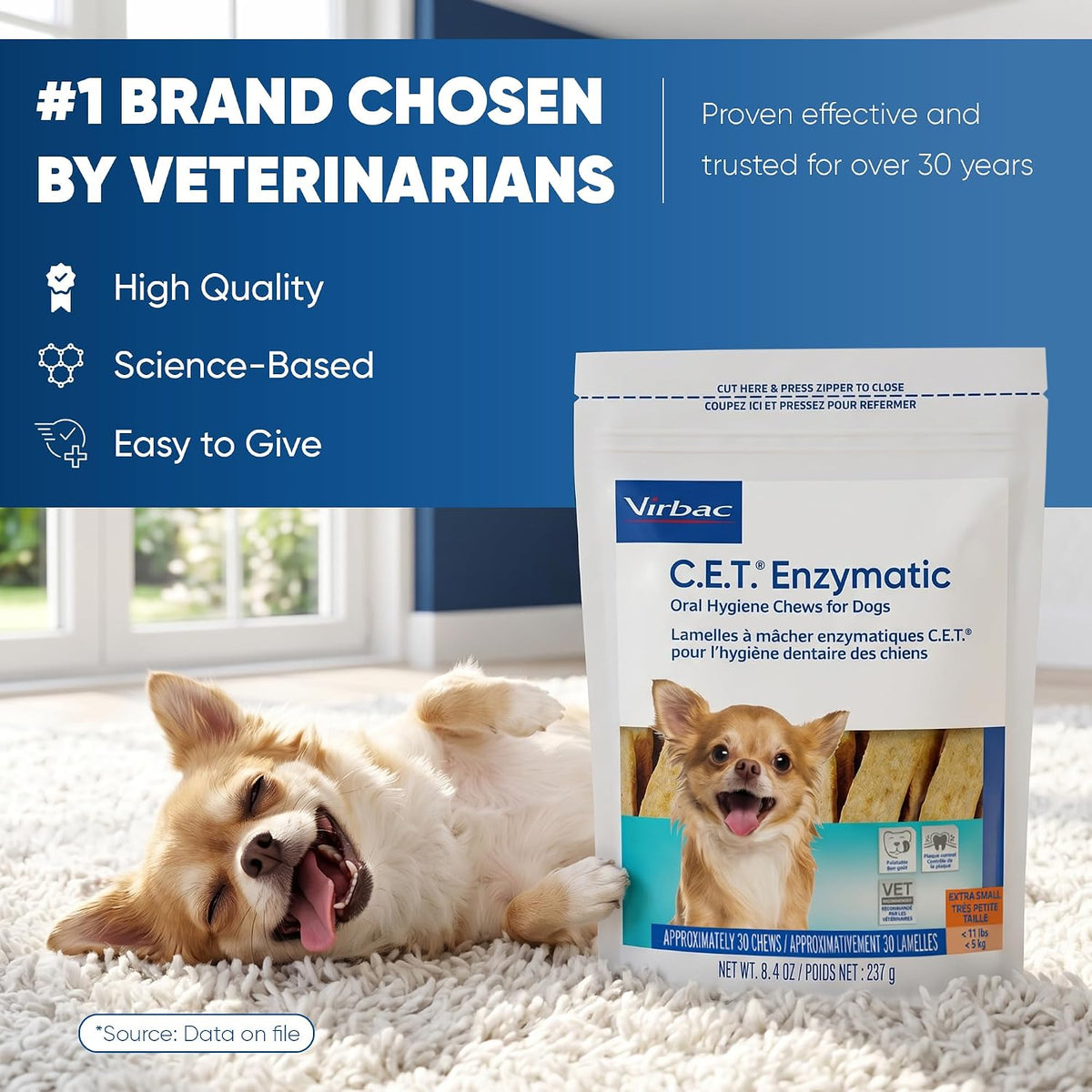 C.E.T. Enzymatic Oral Hygiene Chews for Dogs, Tartar Control, Large