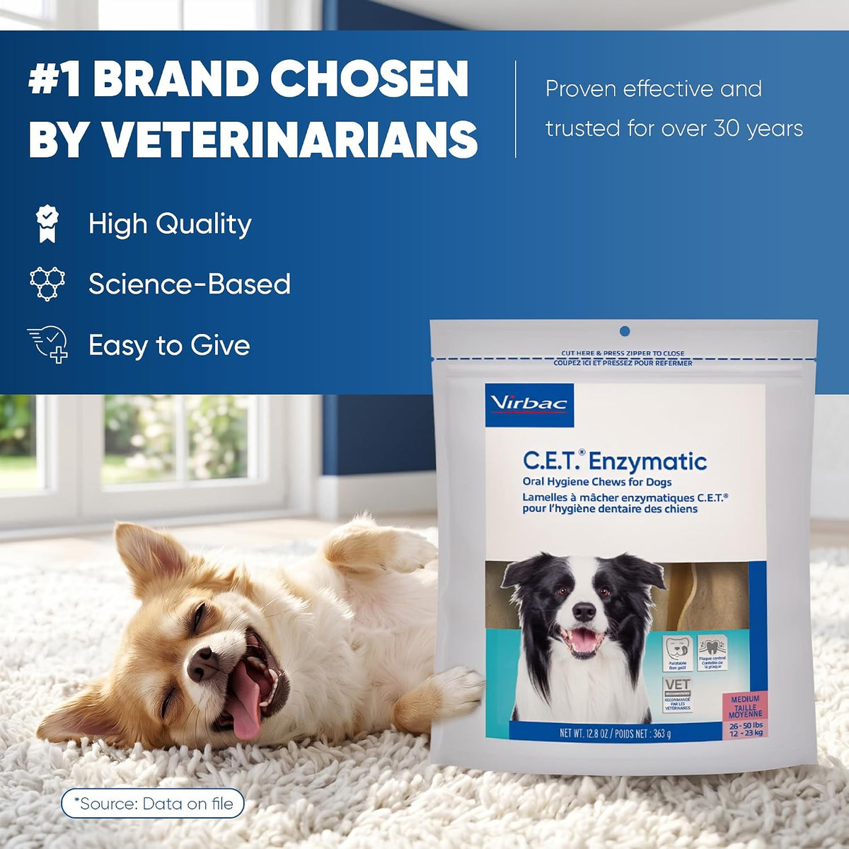 C.E.T. Enzymatic Oral Hygiene Chews for Dogs, Tartar Control, Large