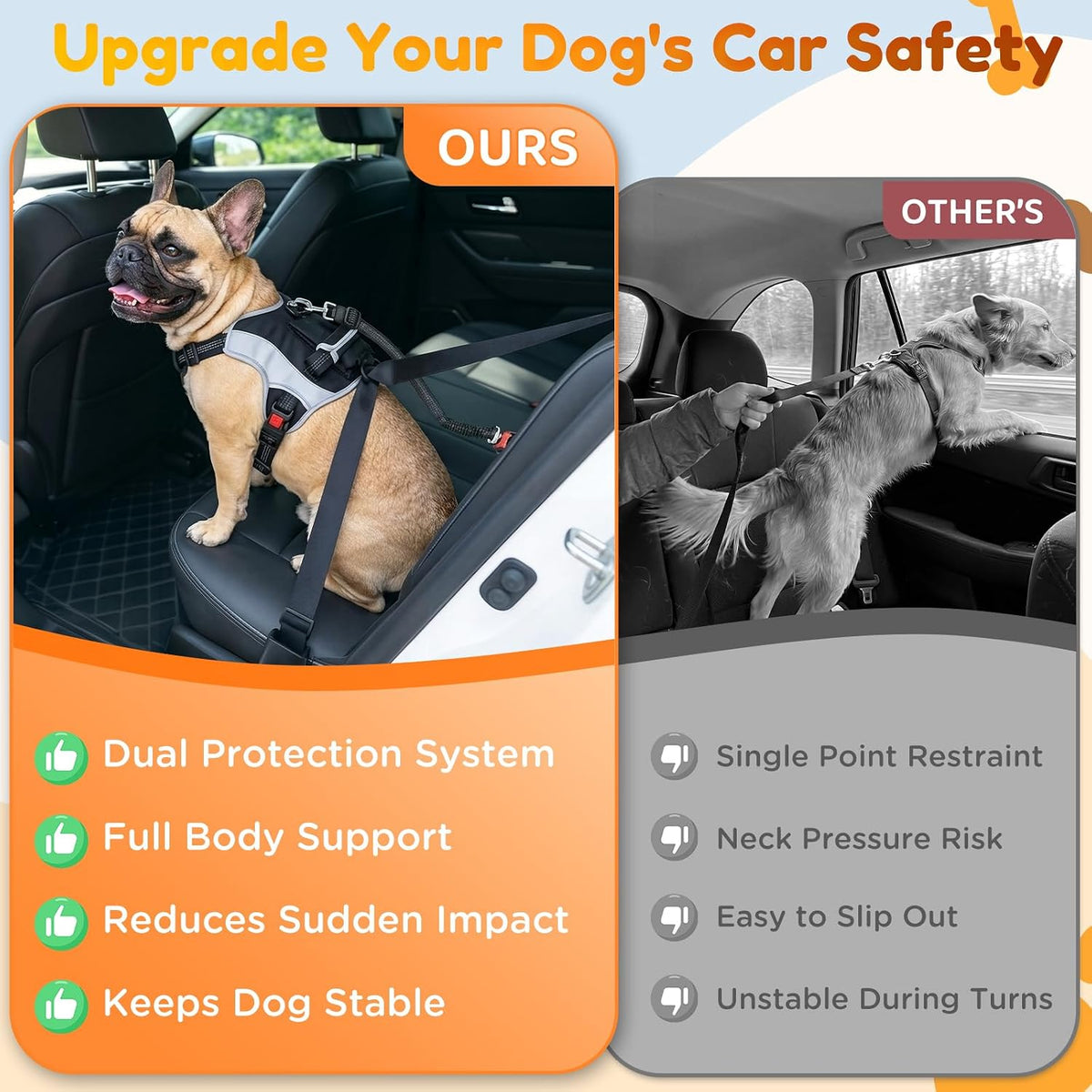 Dog Car Harness, Dog Seat Belt Harness for Car, No Pull Adjustable Dog Harness with Seat Belt Attachment, Breathable Padded Vest with Handle for Walking, Training & Car Travel, M