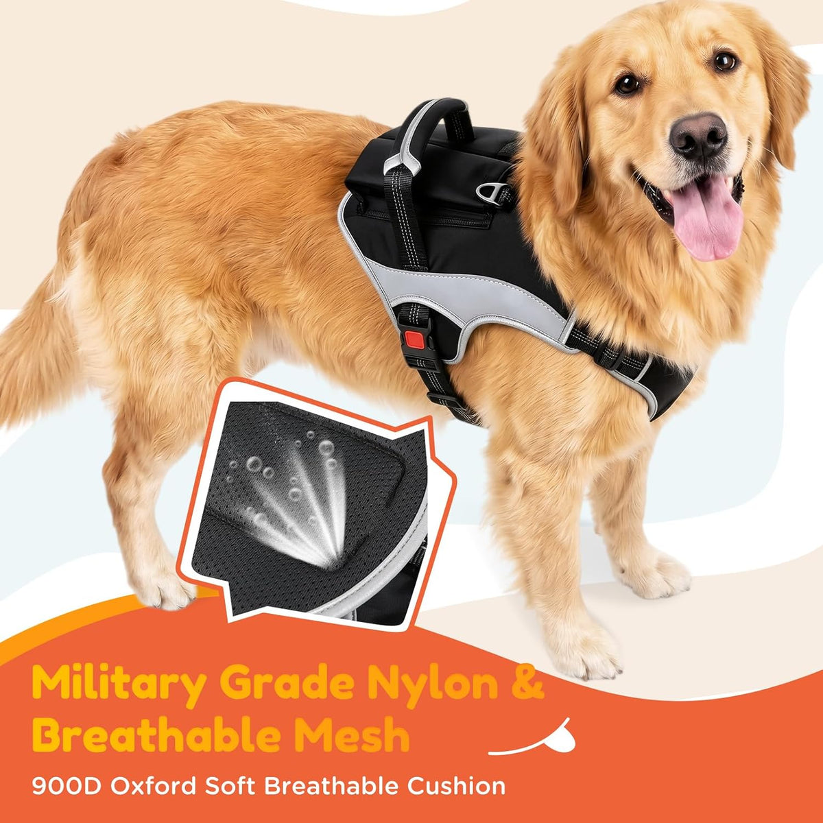 Dog Car Harness, Dog Seat Belt Harness for Car, No Pull Adjustable Dog Harness with Seat Belt Attachment, Breathable Padded Vest with Handle for Walking, Training & Car Travel, M