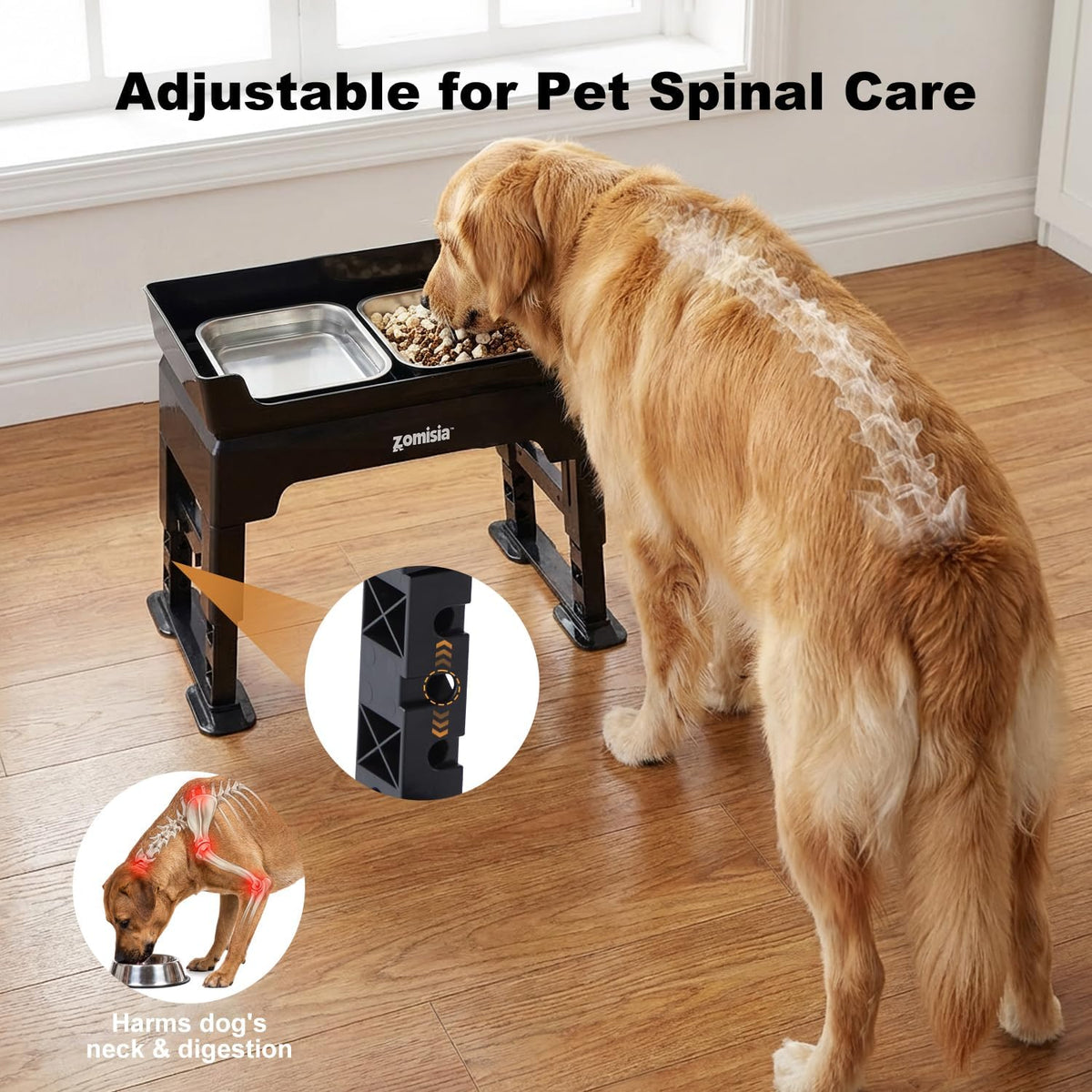 Elevated Dog Bowls, 6 Height Adjustable Raised Dog Bowl Mess Proof | 3-in-1 Dog Bowl Stand, Double Deck Design, 2 Stainless Steel Bowls, Licking Plate, Feeding Station for Small Medium Large Pet