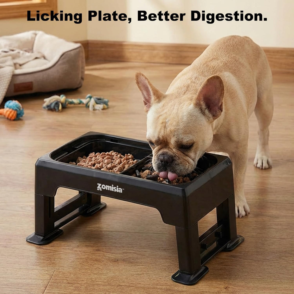 Elevated Dog Bowls, 6 Height Adjustable Raised Dog Bowl Mess Proof | 3-in-1 Dog Bowl Stand, Double Deck Design, 2 Stainless Steel Bowls, Licking Plate, Feeding Station for Small Medium Large Pet