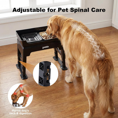 Elevated Dog Bowls, 6 Height Adjustable Raised Dog Bowl Mess Proof | 3-in-1 Dog Bowl Stand, Double Deck Design, 2 Stainless Steel Bowls, Licking Plate, Feeding Station for Small Medium Large Pet