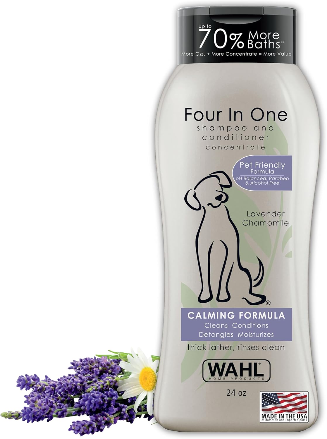 USA 4-in-1 Calming Dog Shampoo with Lavender Chamomile Scent – Cleans, Conditions, Detangles, & Moisturizes - Pet Friendly Formula - 24 Oz - Model 820000A