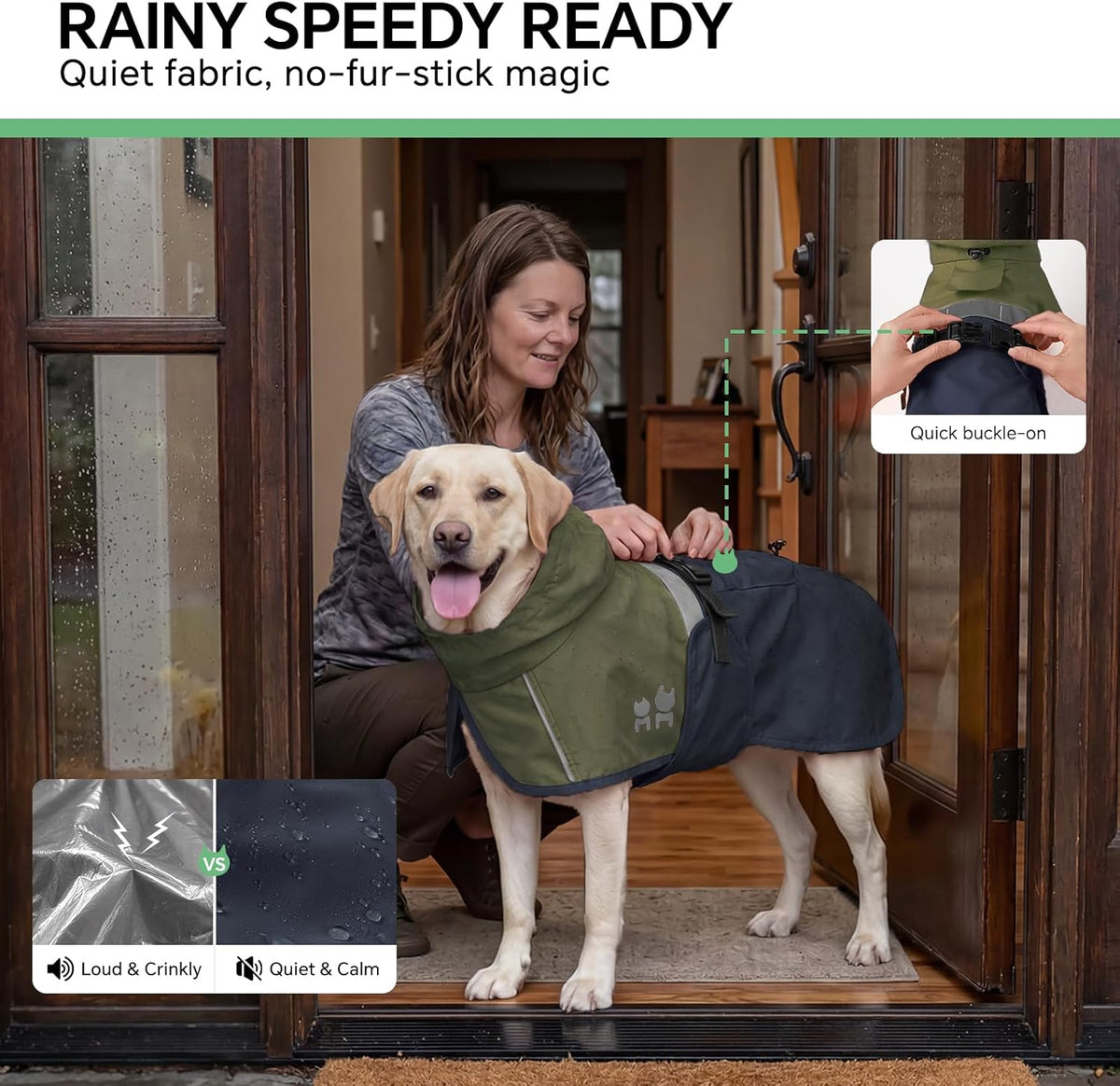 Dog Raincoat, Adjustable Hooded Reflective Jacket with Pocket