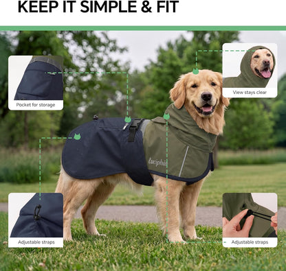 Dog Raincoat, Adjustable Hooded Reflective Jacket with Pocket