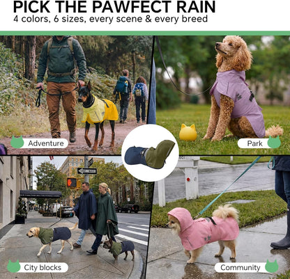 Dog Raincoat, Adjustable Hooded Reflective Jacket with Pocket