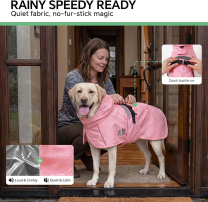 Dog Raincoat, Adjustable Hooded Reflective Jacket with Pocket