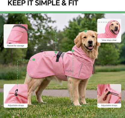 Dog Raincoat, Adjustable Hooded Reflective Jacket with Pocket