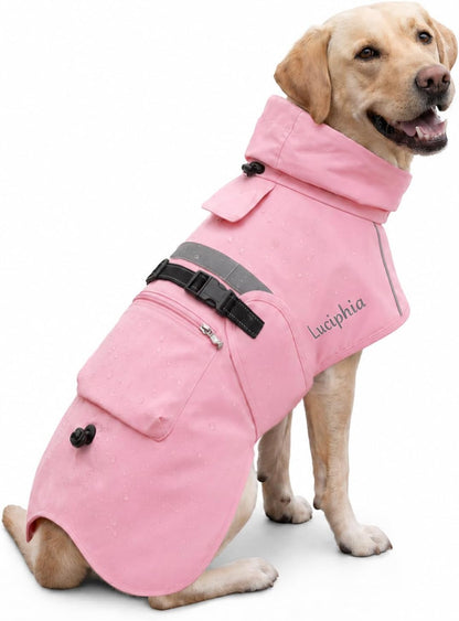 Dog Raincoat, Adjustable Hooded Reflective Jacket with Pocket