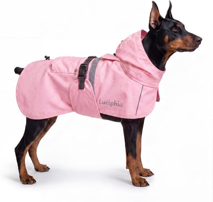 Dog Raincoat, Adjustable Hooded Reflective Jacket with Pocket