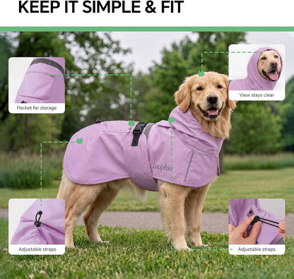 Dog Raincoat, Adjustable Hooded Reflective Jacket with Pocket