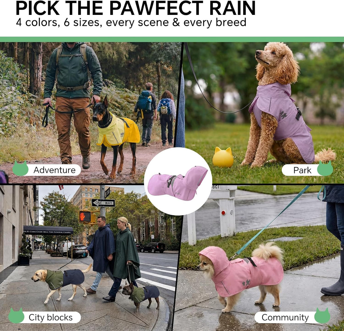 Dog Raincoat, Adjustable Hooded Reflective Jacket with Pocket