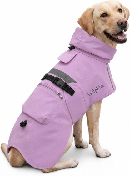 Dog Raincoat, Adjustable Hooded Reflective Jacket with Pocket