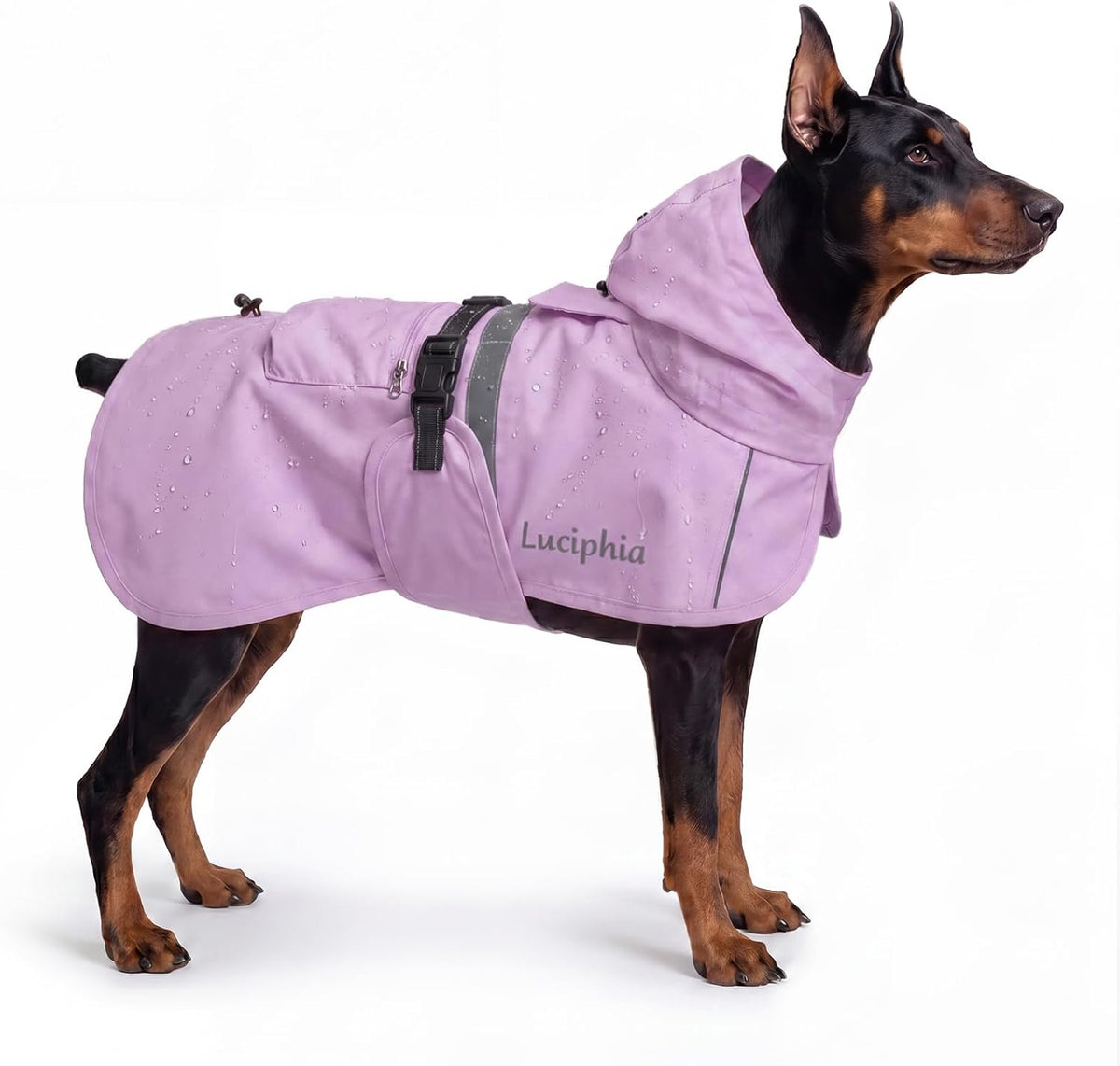 Dog Raincoat, Adjustable Hooded Reflective Jacket with Pocket