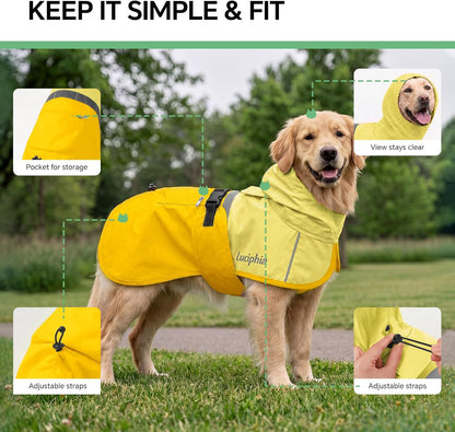 Dog Raincoat, Adjustable Hooded Reflective Jacket with Pocket
