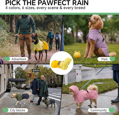 Dog Raincoat, Adjustable Hooded Reflective Jacket with Pocket