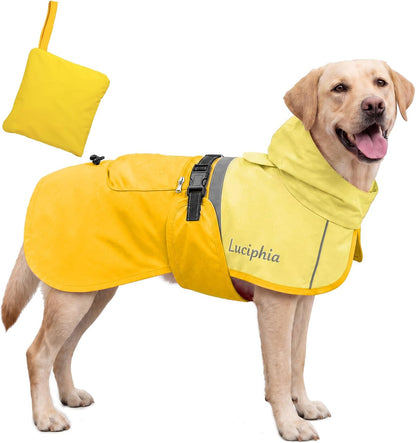 Dog Raincoat, Adjustable Hooded Reflective Jacket with Pocket