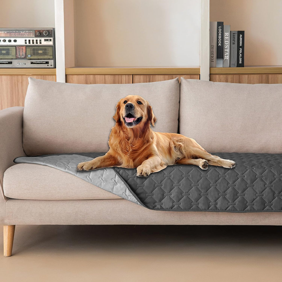 100% Double-Sided Waterproof Dog Bed Cover Pet Blanket Sofa Couch Furniture Protector for Puppy Large Dog Cat, Reversible (68x82 Inch (Pack of 1), Dark Grey/Light Grey) - Colors B