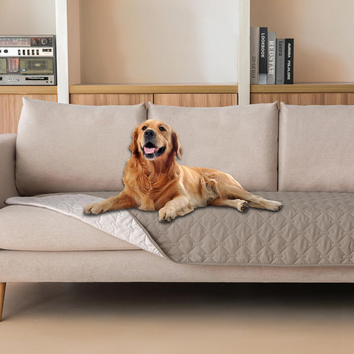 100% Double-Sided Waterproof Dog Bed Cover Pet Blanket Sofa Couch Furniture Protector for Puppy Large Dog Cat, Reversible (68x82 Inch (Pack of 1), Dark Grey/Light Grey) - Colors B