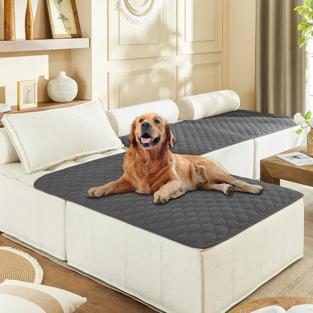 100% Double-Sided Waterproof Dog Bed Cover Pet Blanket Sofa Couch Furniture Protector for Puppy Large Dog Cat, Reversible (68x82 Inch (Pack of 1), Dark Grey/Light Grey) - Colors B