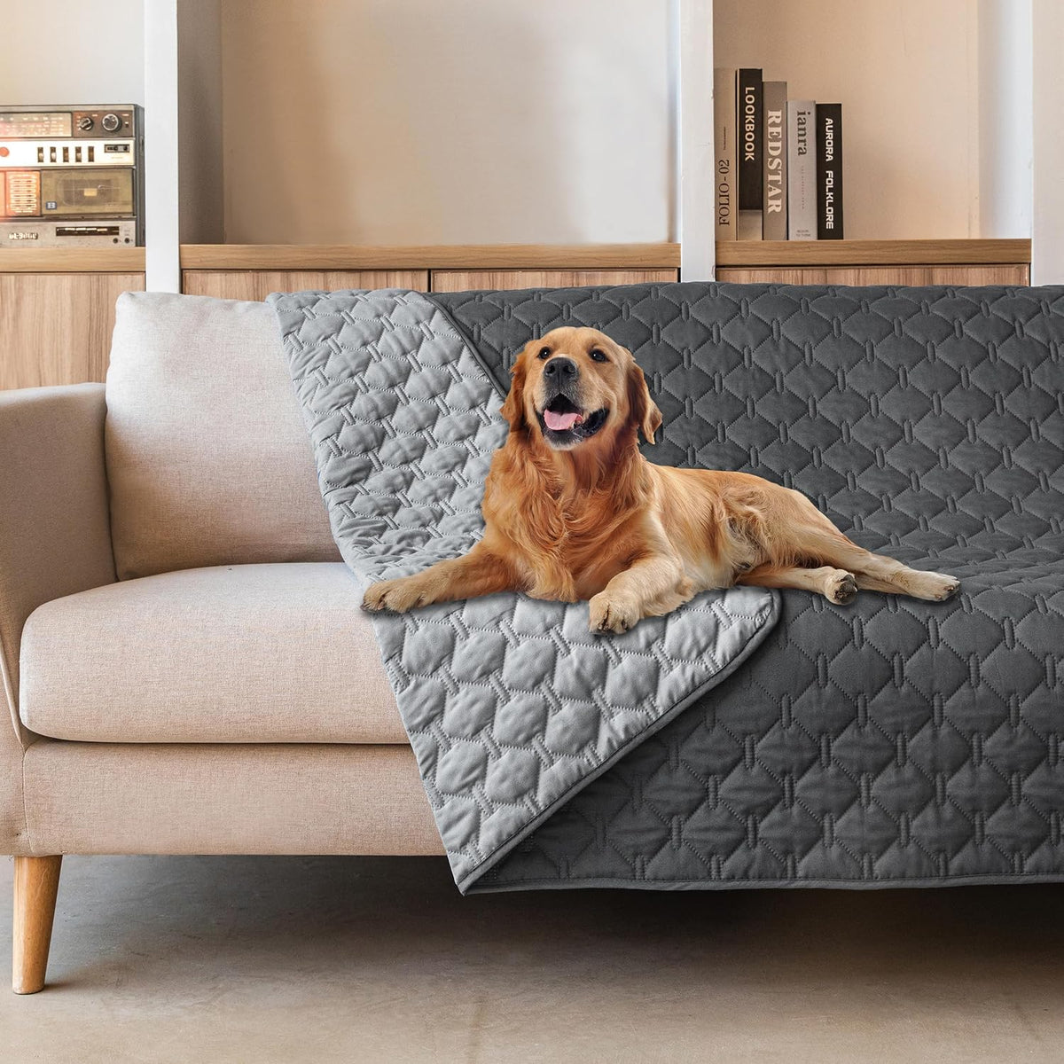 100% Double-Sided Waterproof Dog Bed Cover Pet Blanket Sofa Couch Furniture Protector for Puppy Large Dog Cat, Reversible (68x82 Inch (Pack of 1), Dark Grey/Light Grey) - Colors B