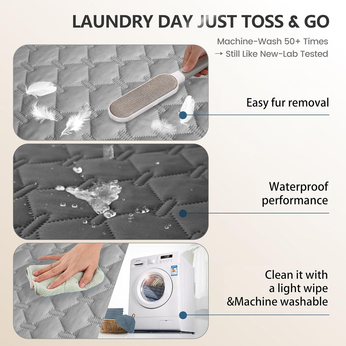 100% Double-Sided Waterproof Dog Bed Cover Pet Blanket Sofa Couch Furniture Protector for Puppy Large Dog Cat, Reversible (68x82 Inch (Pack of 1), Dark Grey/Light Grey) - Colors B