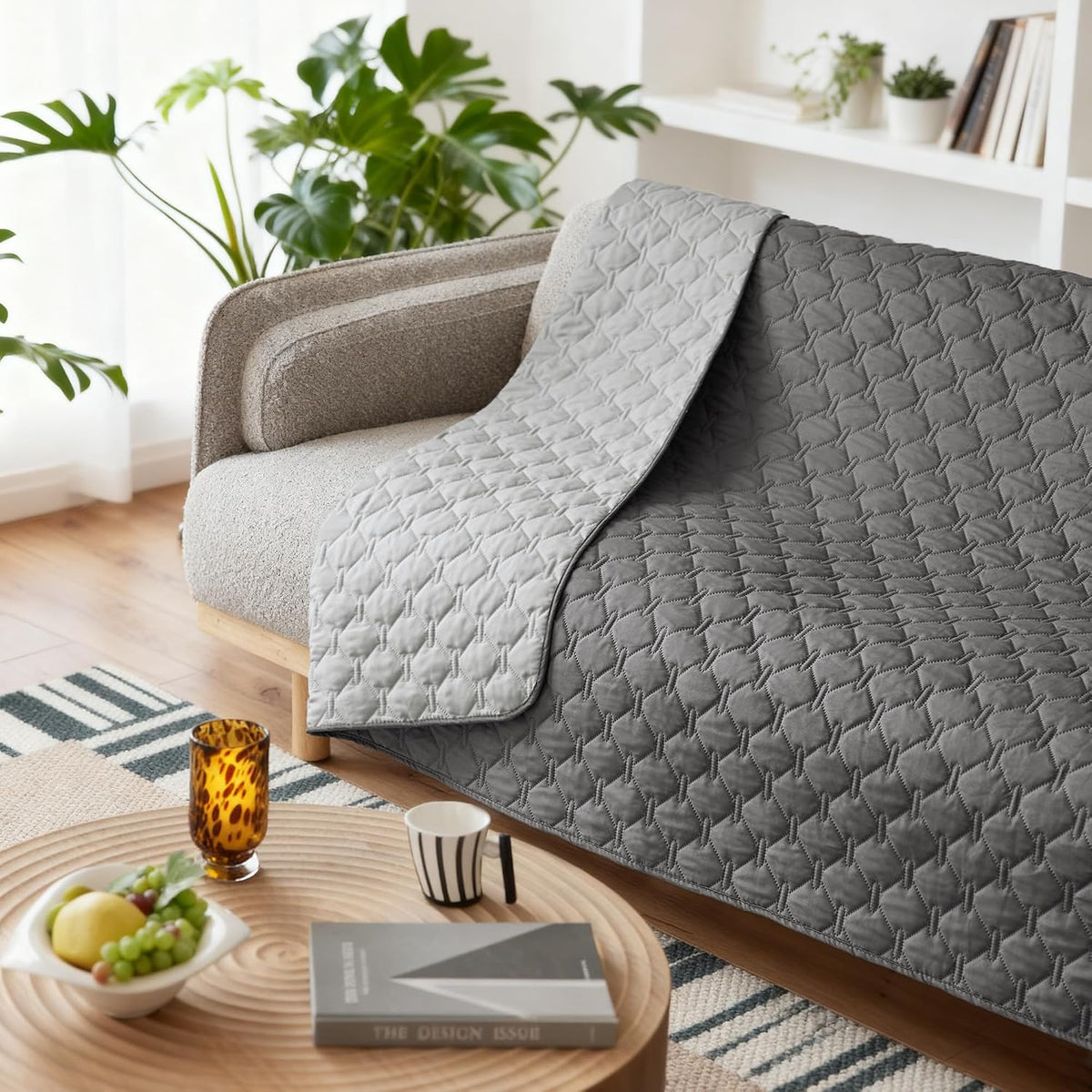 100% Double-Sided Waterproof Dog Bed Cover Pet Blanket Sofa Couch Furniture Protector for Puppy Large Dog Cat, Reversible (68x82 Inch (Pack of 1), Dark Grey/Light Grey) - Colors B
