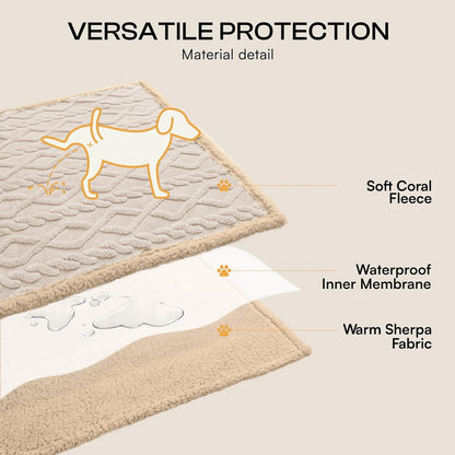Luciphia Waterproof Pet Blanket, Liquid Pee Proof Dog Blankets for Sofa Bed Couch, Reversible Sherpa Fleece Furniture Protector Cover for Small Medium Large Dogs Cats,Khaki X-Large（85" x 57"）