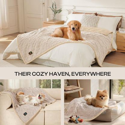 Luciphia Waterproof Pet Blanket, Liquid Pee Proof Dog Blankets for Sofa Bed Couch, Reversible Sherpa Fleece Furniture Protector Cover for Small Medium Large Dogs Cats,Khaki X-Large（85" x 57"）
