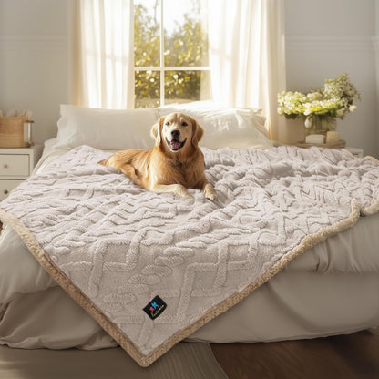Luciphia Waterproof Pet Blanket, Liquid Pee Proof Dog Blankets for Sofa Bed Couch, Reversible Sherpa Fleece Furniture Protector Cover for Small Medium Large Dogs Cats,Khaki X-Large（85" x 57"）