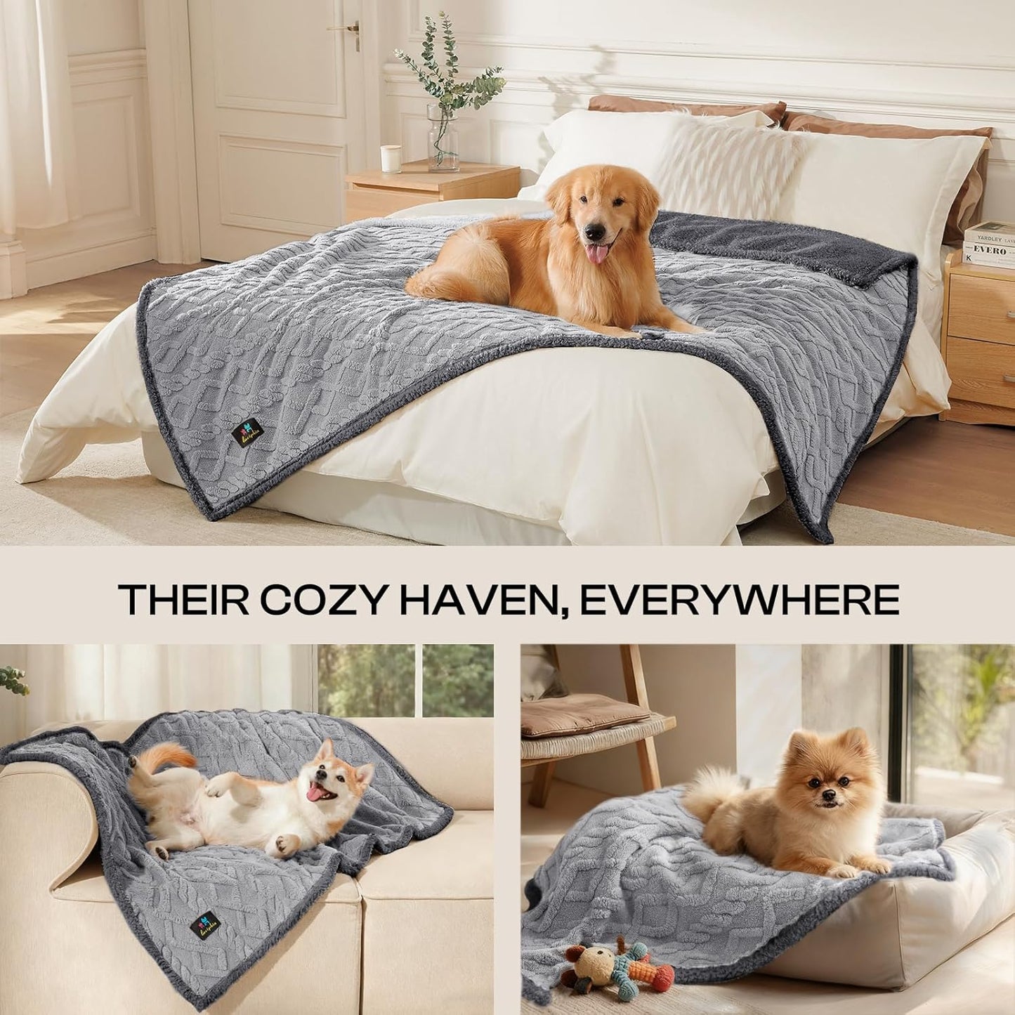 Luciphia Waterproof Pet Blanket, Liquid Pee Proof Dog Blankets for Sofa Bed Couch, Reversible Sherpa Fleece Furniture Protector Cover for Small Medium Large Dogs Cats,Khaki X-Large（85" x 57"）