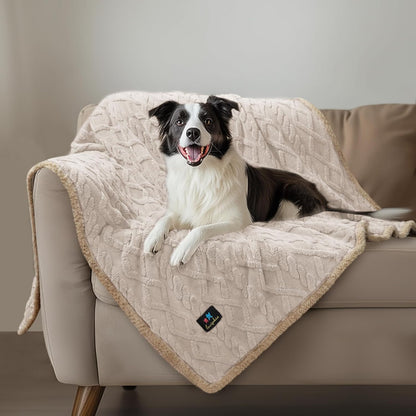 Luciphia Waterproof Pet Blanket, Liquid Pee Proof Dog Blankets for Sofa Bed Couch, Reversible Sherpa Fleece Furniture Protector Cover for Small Medium Large Dogs Cats,Khaki X-Large（85" x 57"）