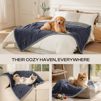 Luciphia Waterproof Pet Blanket, Liquid Pee Proof Dog Blankets for Sofa Bed Couch, Reversible Sherpa Fleece Furniture Protector Cover for Small Medium Large Dogs Cats,Khaki X-Large（85" x 57"）