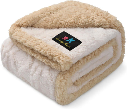 Luciphia Waterproof Pet Blanket, Liquid Pee Proof Dog Blankets for Sofa Bed Couch, Reversible Sherpa Fleece Furniture Protector Cover for Small Medium Large Dogs Cats,Khaki X-Large（85" x 57"）