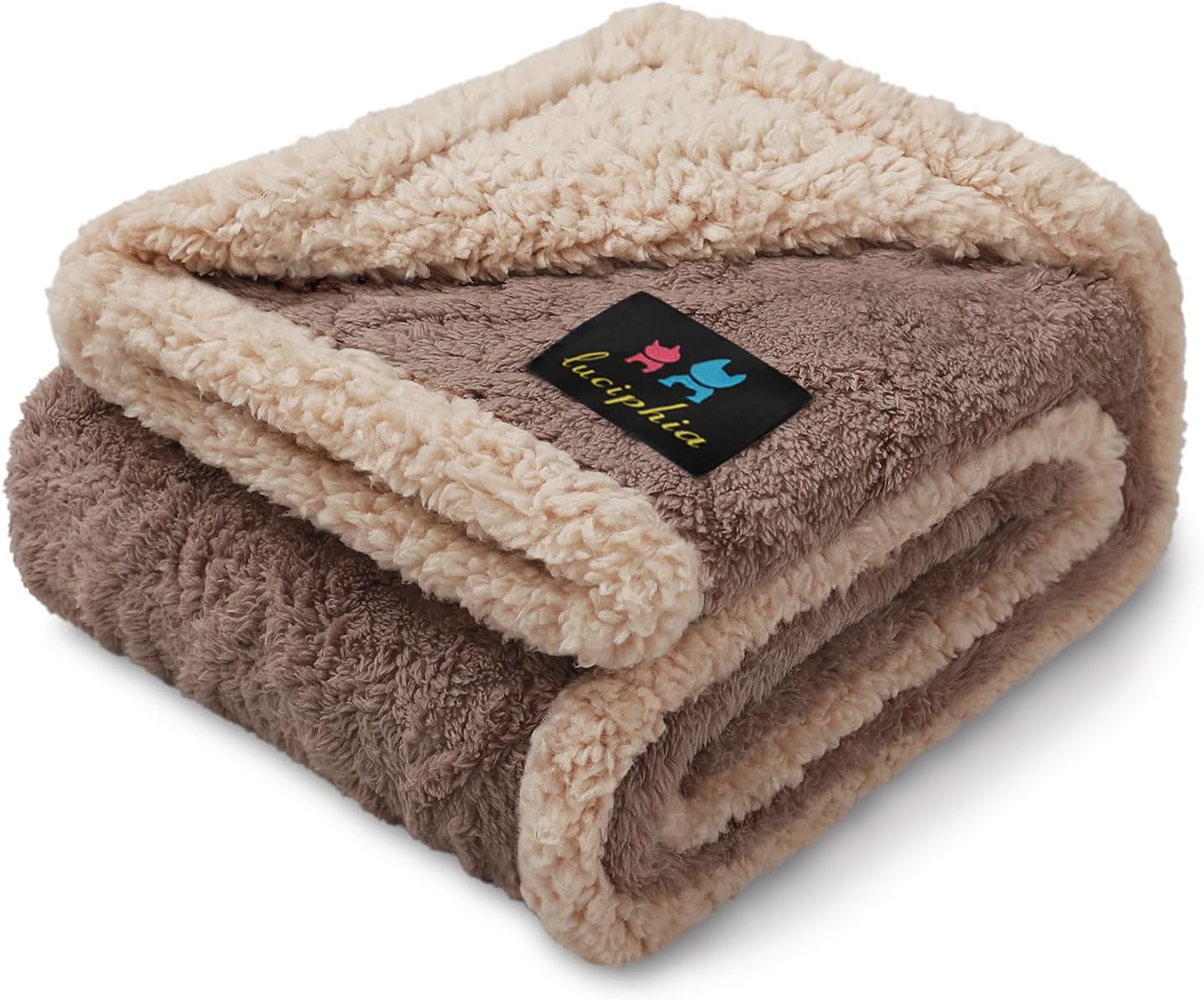 Luciphia Waterproof Pet Blanket, Liquid Pee Proof Dog Blankets for Sofa Bed Couch, Reversible Sherpa Fleece Furniture Protector Cover for Small Medium Large Dogs Cats,Khaki X-Large（85" x 57"）