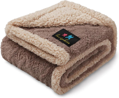 Luciphia Waterproof Pet Blanket, Liquid Pee Proof Dog Blankets for Sofa Bed Couch, Reversible Sherpa Fleece Furniture Protector Cover for Small Medium Large Dogs Cats,Khaki X-Large（85" x 57"）