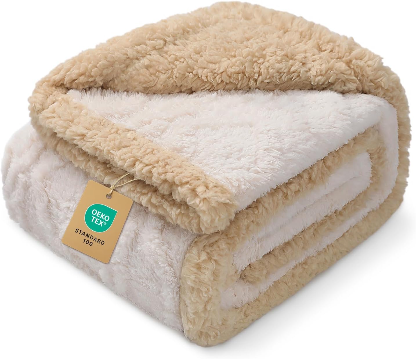 Luciphia Waterproof Pet Blanket, Liquid Pee Proof Dog Blankets for Sofa Bed Couch, Reversible Sherpa Fleece Furniture Protector Cover for Small Medium Large Dogs Cats,Khaki X-Large（85" x 57"）
