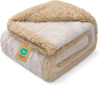 Luciphia Waterproof Pet Blanket, Liquid Pee Proof Dog Blankets for Sofa Bed Couch, Reversible Sherpa Fleece Furniture Protector Cover for Small Medium Large Dogs Cats,Khaki X-Large（85" x 57"）