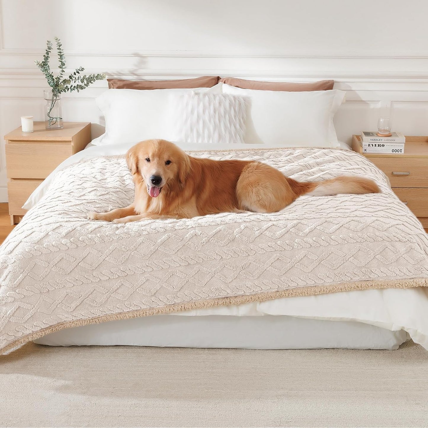 Luciphia Waterproof Pet Blanket, Liquid Pee Proof Dog Blankets for Sofa Bed Couch, Reversible Sherpa Fleece Furniture Protector Cover for Small Medium Large Dogs Cats,Khaki X-Large（85" x 57"）