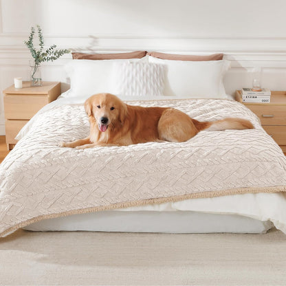 Luciphia Waterproof Pet Blanket, Liquid Pee Proof Dog Blankets for Sofa Bed Couch, Reversible Sherpa Fleece Furniture Protector Cover for Small Medium Large Dogs Cats,Khaki X-Large（85" x 57"）