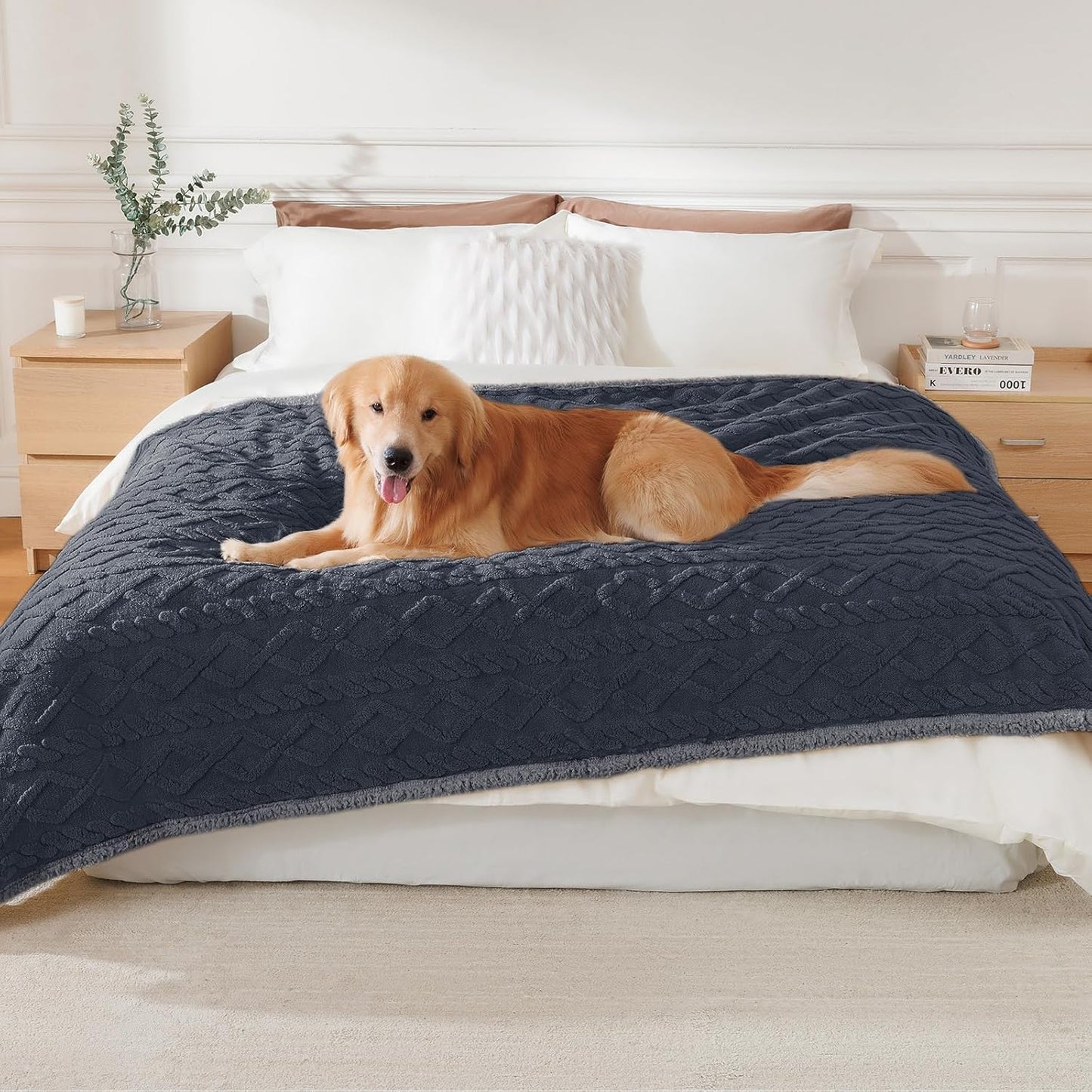 Luciphia Waterproof Pet Blanket, Liquid Pee Proof Dog Blankets for Sofa Bed Couch, Reversible Sherpa Fleece Furniture Protector Cover for Small Medium Large Dogs Cats,Khaki X-Large（85" x 57"）