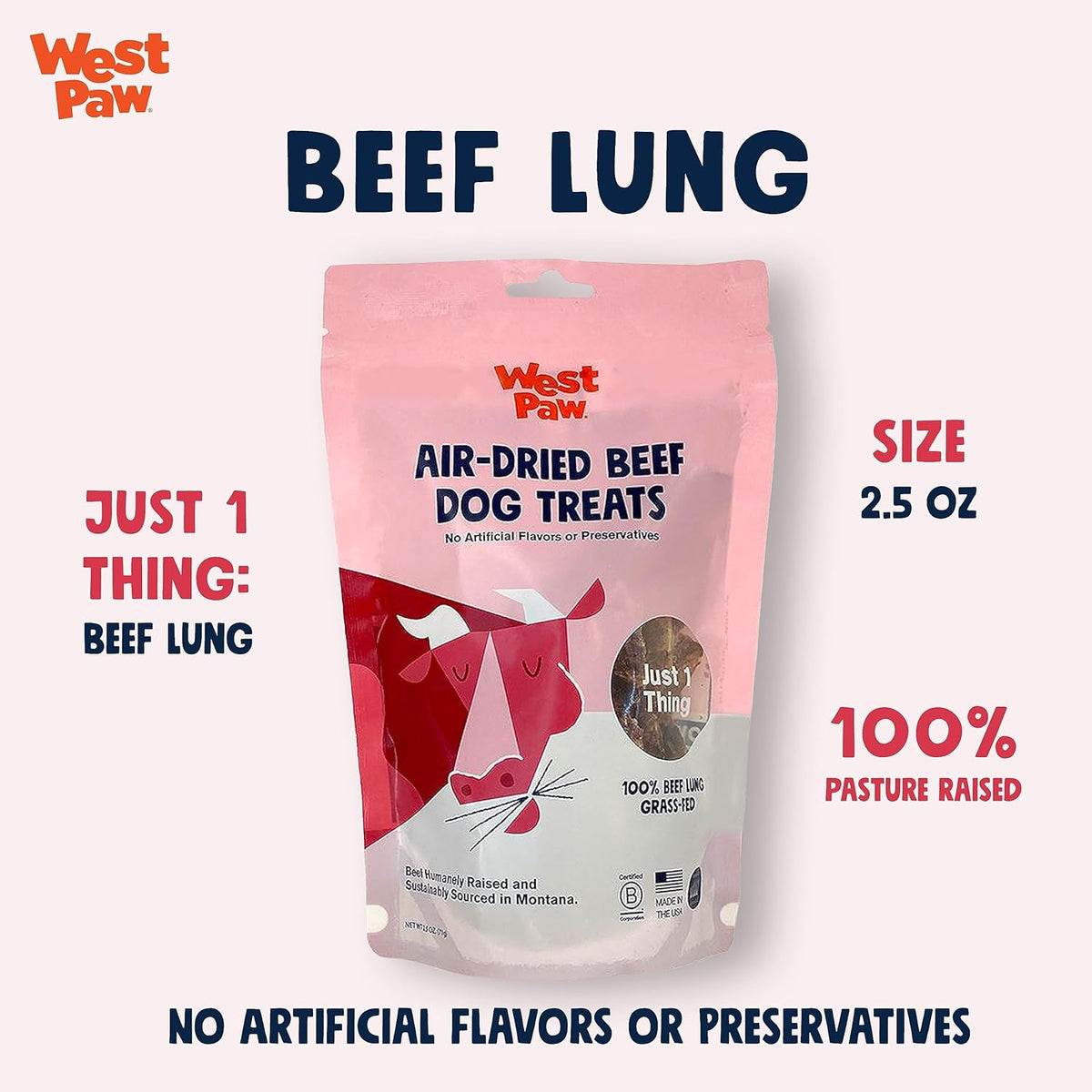 Air-Dried Single Ingredient Beef Lung Dog Treats – 100% Pasture-Raised, High-Protein, All-Natural Chews – Made in USA – Nutrient-Rich, Easily Breakable, Grain-Free