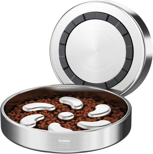 Slow Feeder Dog Bowl-1Cup for Small Puppy, Double-Layer 304 Stainless Steel Puzzle Bowl, Anti-Choking for Fast Eaters, Heavy-Duty Non-Slip Base, Dishwasher Safe