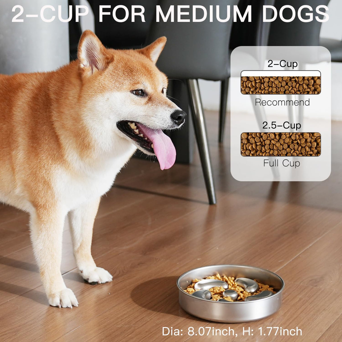 Slow Feeder Dog Bowl-1Cup for Small Puppy, Double-Layer 304 Stainless Steel Puzzle Bowl, Anti-Choking for Fast Eaters, Heavy-Duty Non-Slip Base, Dishwasher Safe