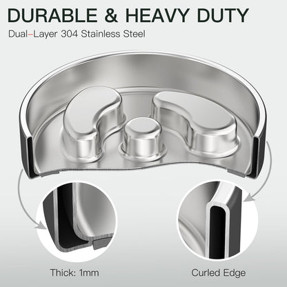 Slow Feeder Dog Bowl-1Cup for Small Puppy, Double-Layer 304 Stainless Steel Puzzle Bowl, Anti-Choking for Fast Eaters, Heavy-Duty Non-Slip Base, Dishwasher Safe