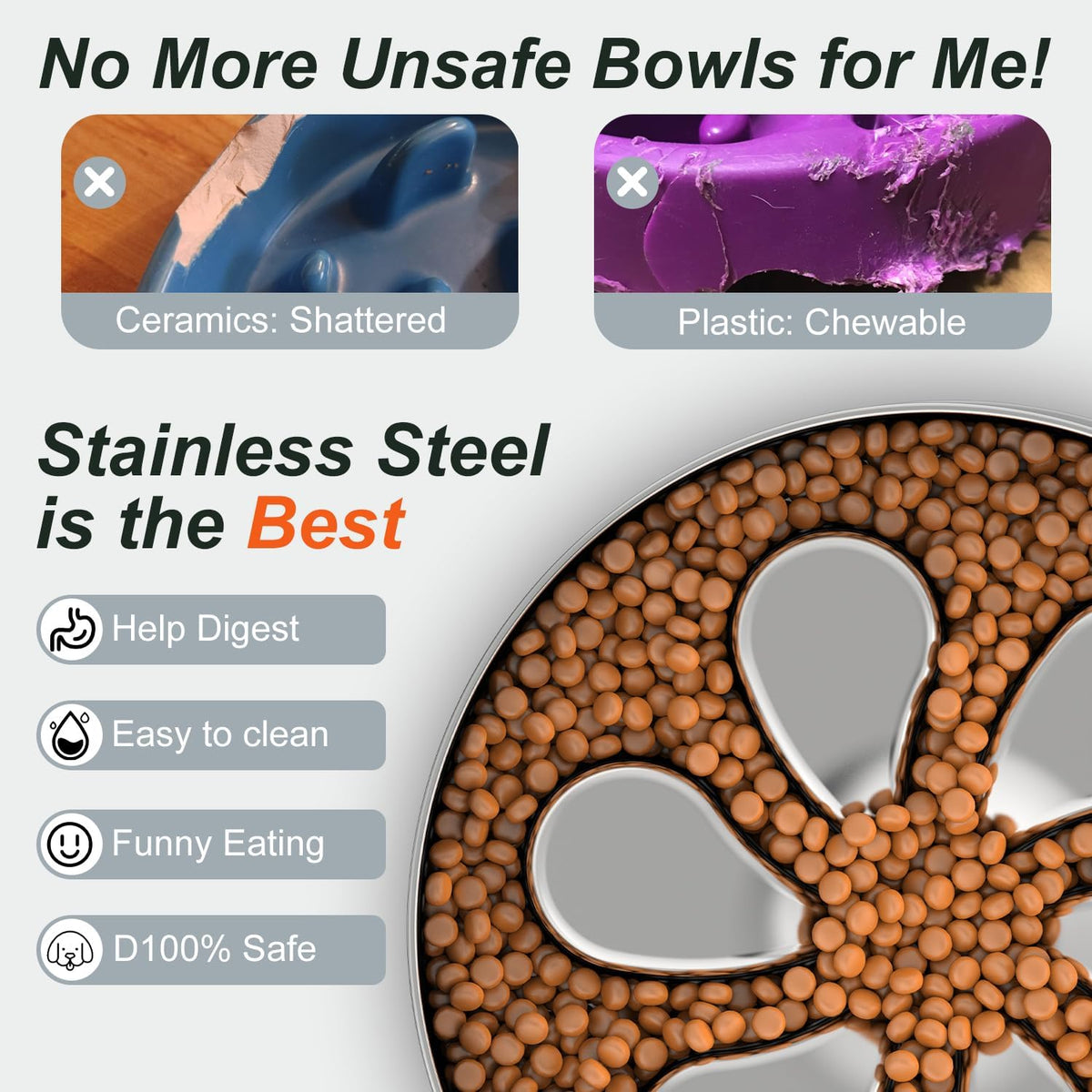 Slow Feeder Dog Bowl-1Cup for Small Puppy, Double-Layer 304 Stainless Steel Puzzle Bowl, Anti-Choking for Fast Eaters, Heavy-Duty Non-Slip Base, Dishwasher Safe