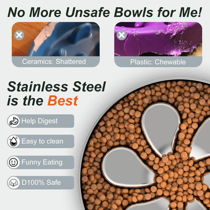 Slow Feeder Dog Bowl-1Cup for Small Puppy, Double-Layer 304 Stainless Steel Puzzle Bowl, Anti-Choking for Fast Eaters, Heavy-Duty Non-Slip Base, Dishwasher Safe