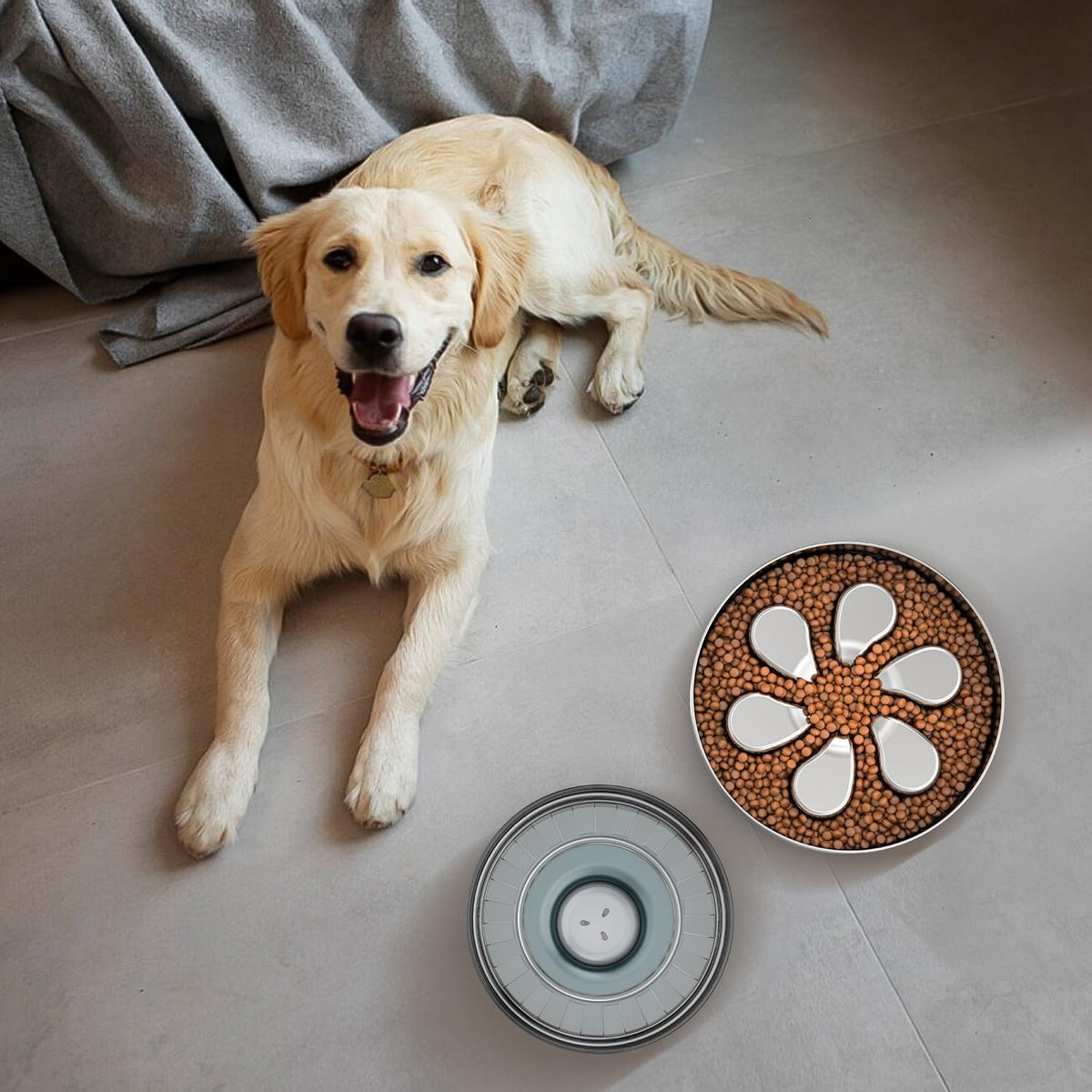 Slow Feeder Dog Bowl-1Cup for Small Puppy, Double-Layer 304 Stainless Steel Puzzle Bowl, Anti-Choking for Fast Eaters, Heavy-Duty Non-Slip Base, Dishwasher Safe