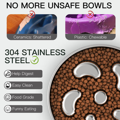 Slow Feeder Dog Bowl-1Cup for Small Puppy, Double-Layer 304 Stainless Steel Puzzle Bowl, Anti-Choking for Fast Eaters, Heavy-Duty Non-Slip Base, Dishwasher Safe